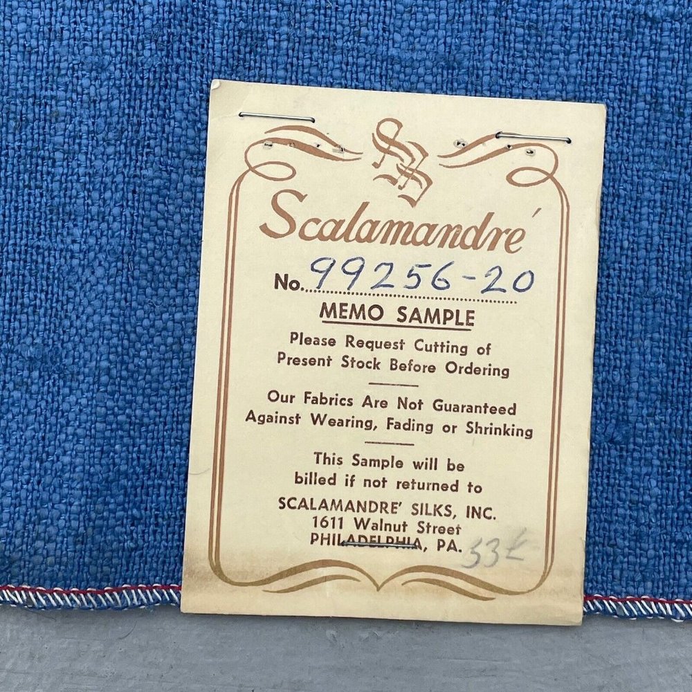 Mid-Century Modern Linen True Blue 'Contempo Lin' USA Scalamandre Silks Sample